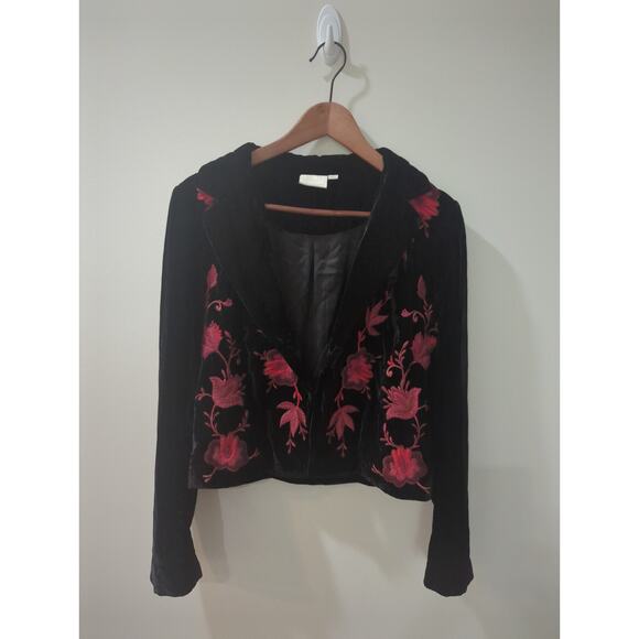 Ett:twa Anthropologie Velvet Embroidered Blazer Jacket - Picture 6 of 7